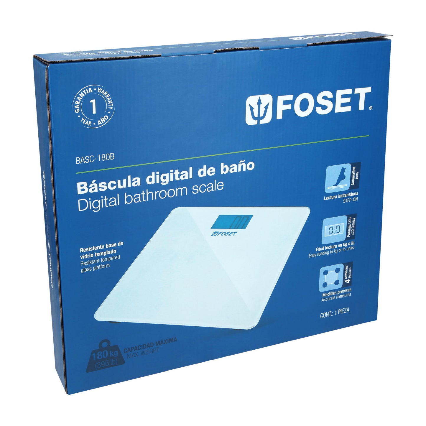 Báscula digital para baño, hasta 180 kg, Foset Control de Peso.