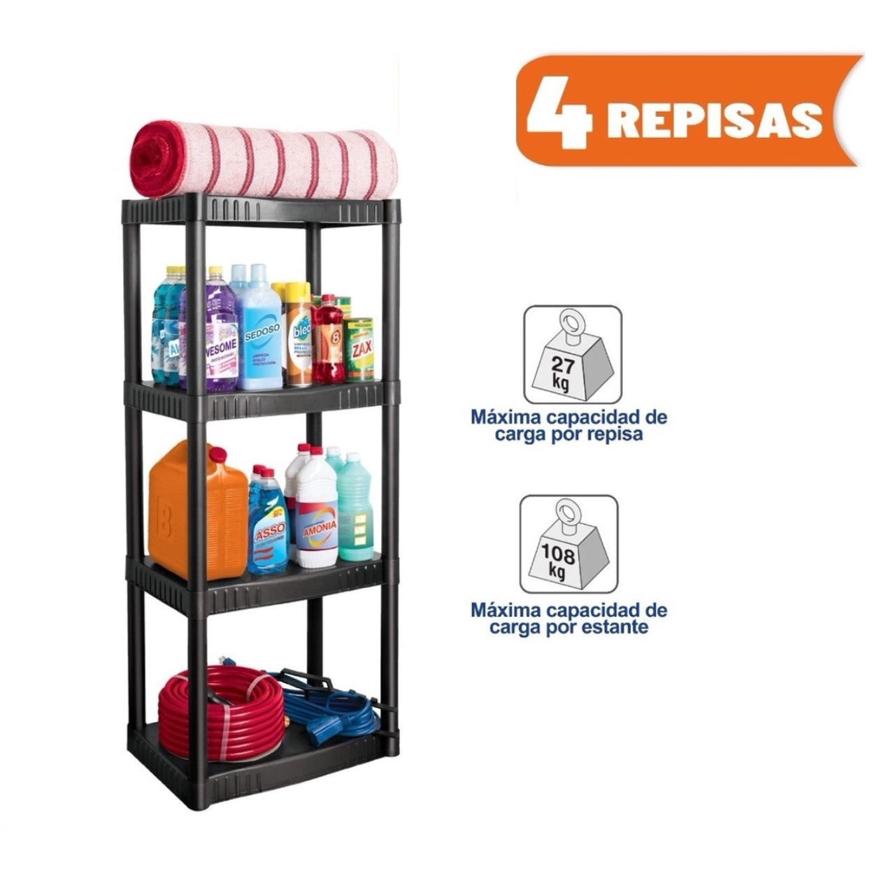 Estante Organizador Plástico 4 Niveles PRETUL - Solución Profesional de Almacenamiento