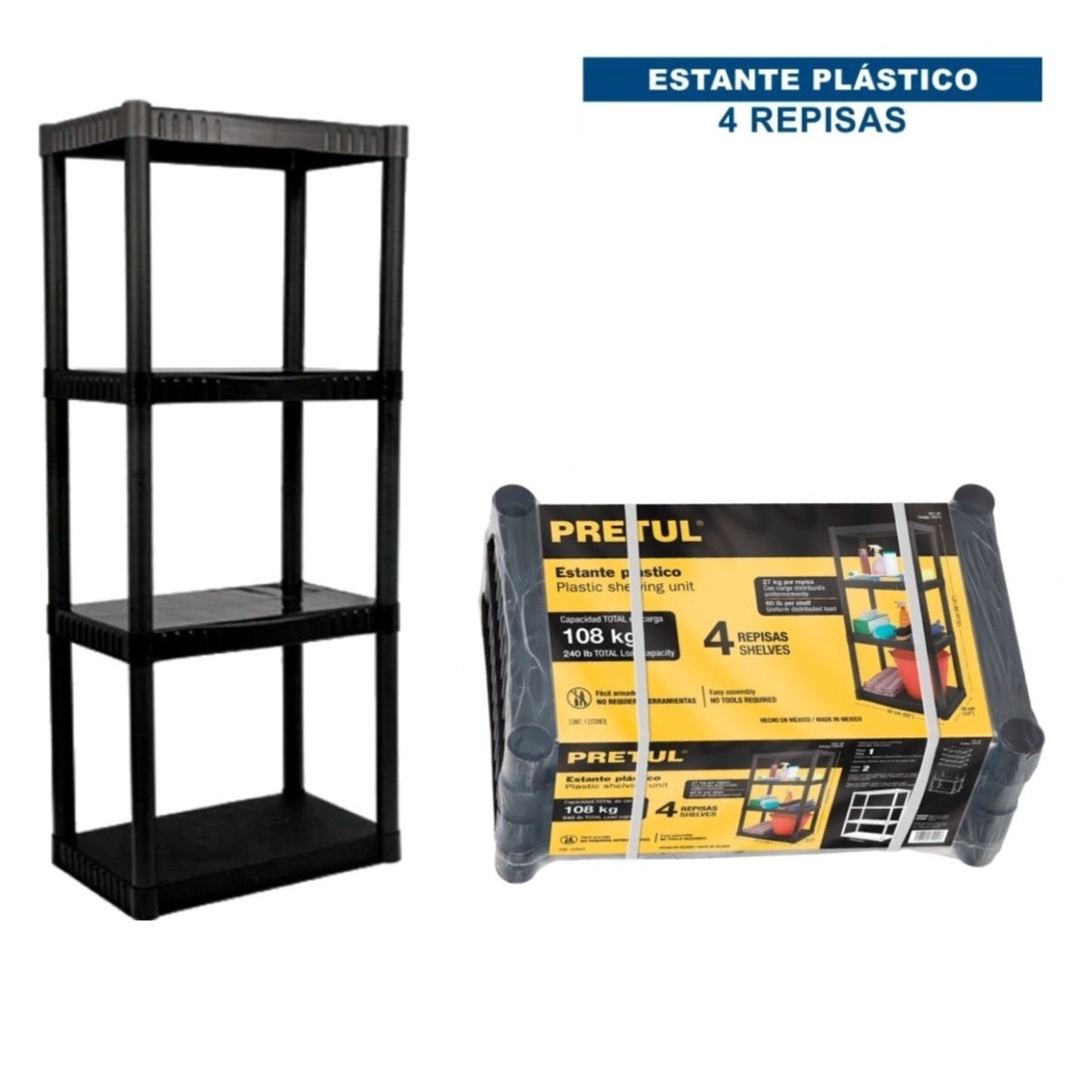 Estante Organizador Plástico 4 Niveles PRETUL - Solución Profesional de Almacenamiento