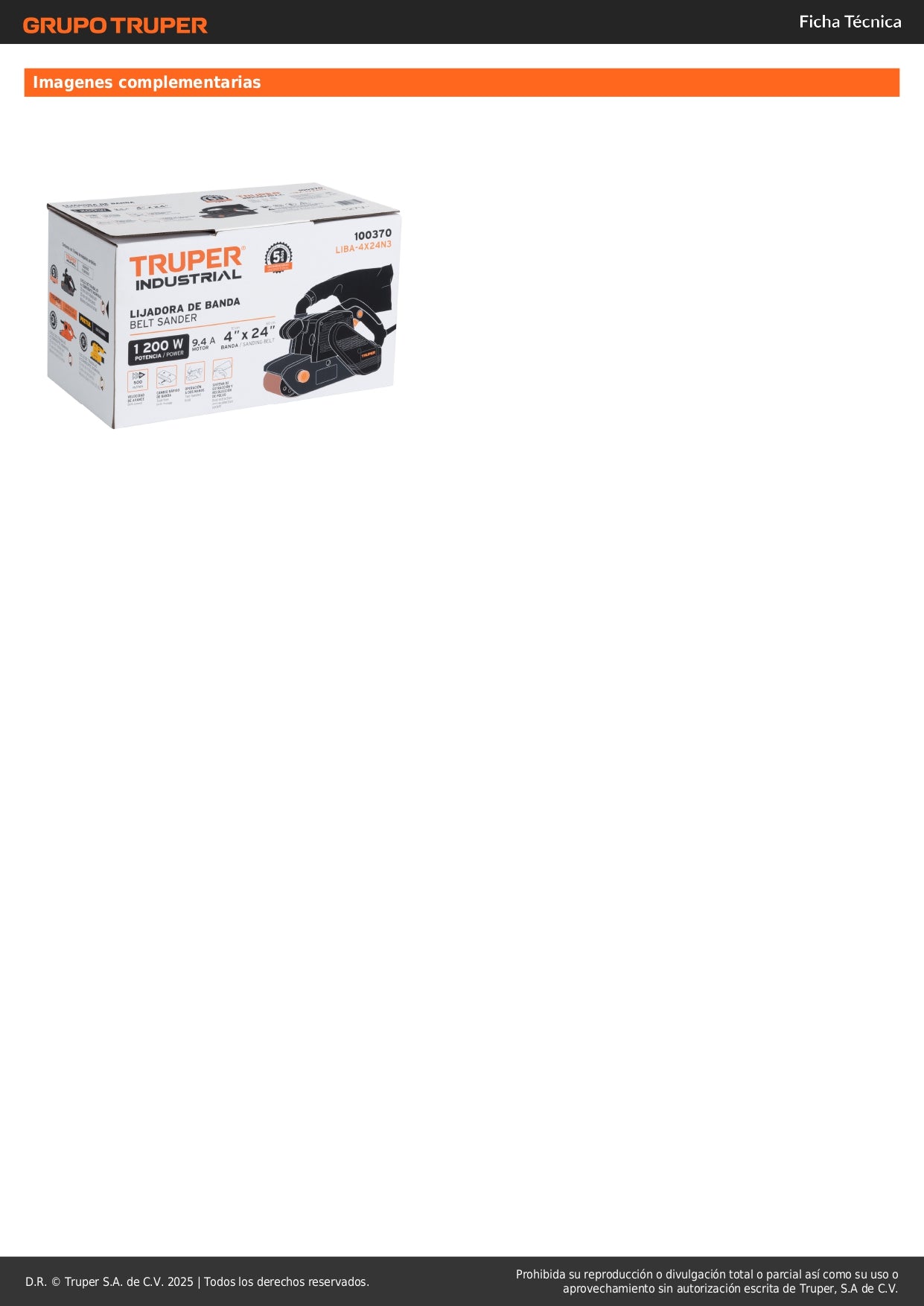 Lijadora de Banda 4x24 Pulgadas 1200W TRUPER Industrial - Remoción Rápida de Material con Sistema Cambio Rápido - LIBA-4X24N3