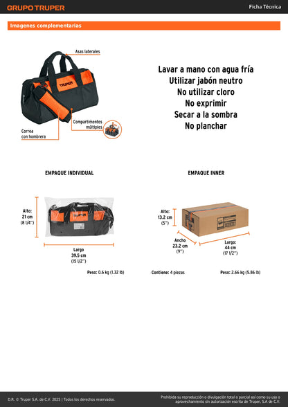 Maleta Portaherramientas Profesional 14 Pulgadas TRUPER MALE-14 - Organiza y Transporta Herramientas con Múltiples Compartimentos