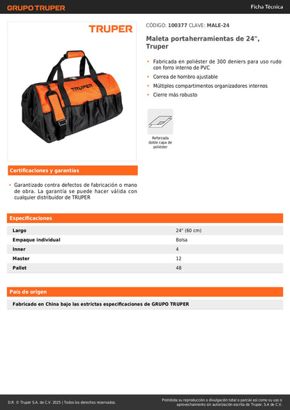 Maleta Portaherramientas Profesional 24 Pulgadas Truper - Organización Total para Técnicos y Profesionales