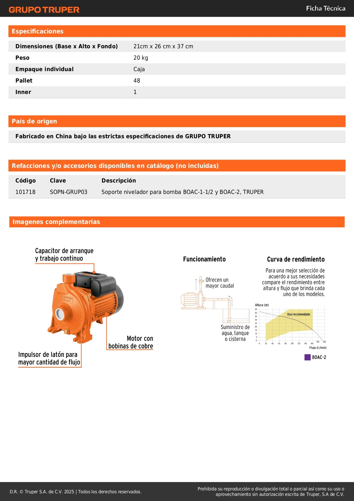 Bomba Centrífuga 2HP EXPERT BOAC-2 - Modelo Europeo Alto Caudal para Cisterna a Tinaco - Agua Limpia