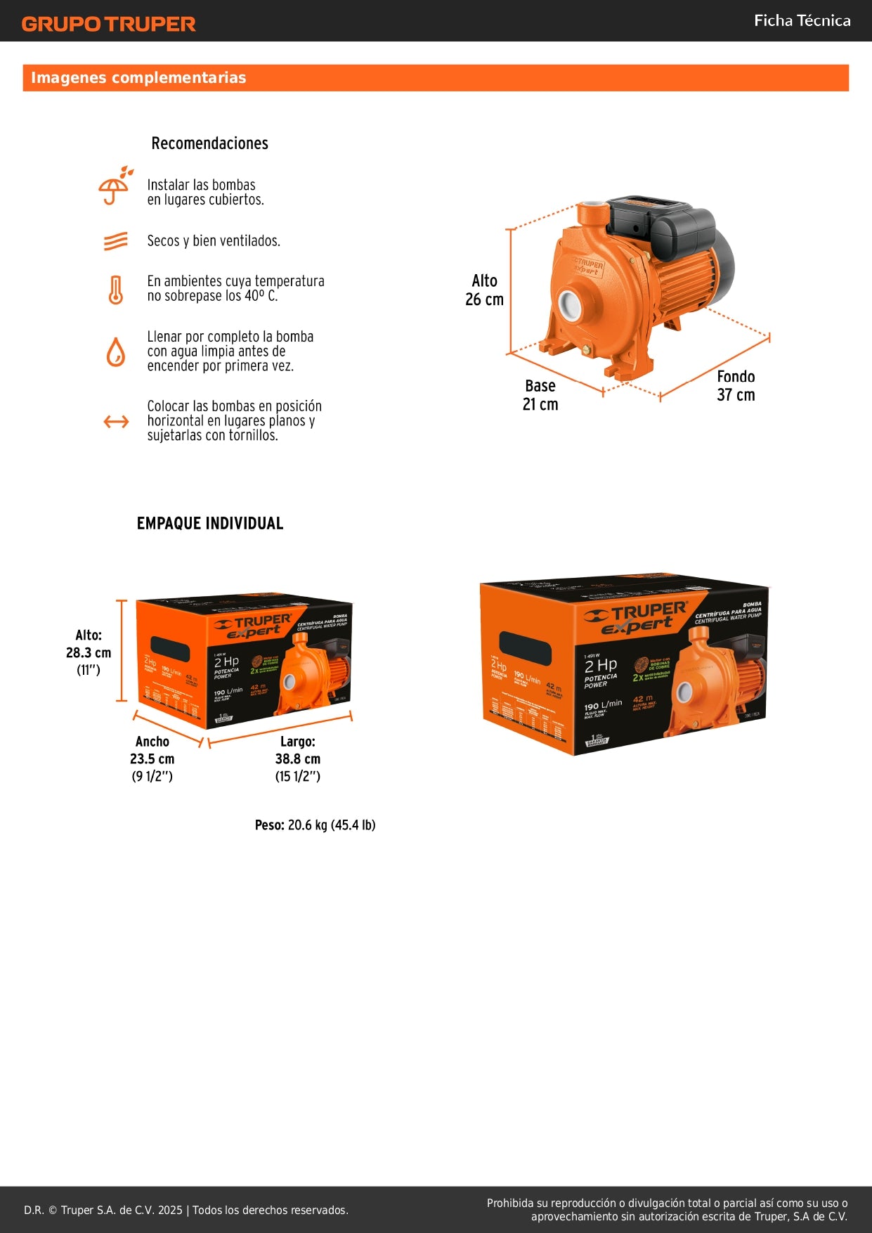 Bomba Centrífuga 2HP EXPERT BOAC-2 - Modelo Europeo Alto Caudal para Cisterna a Tinaco - Agua Limpia