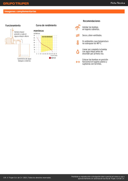 Bomba Periférica EXPERT 3/4HP BOAP-3/4 - Altura Máxima 65m para Agua Limpia - Solución Profesional Bombeo Agrícola