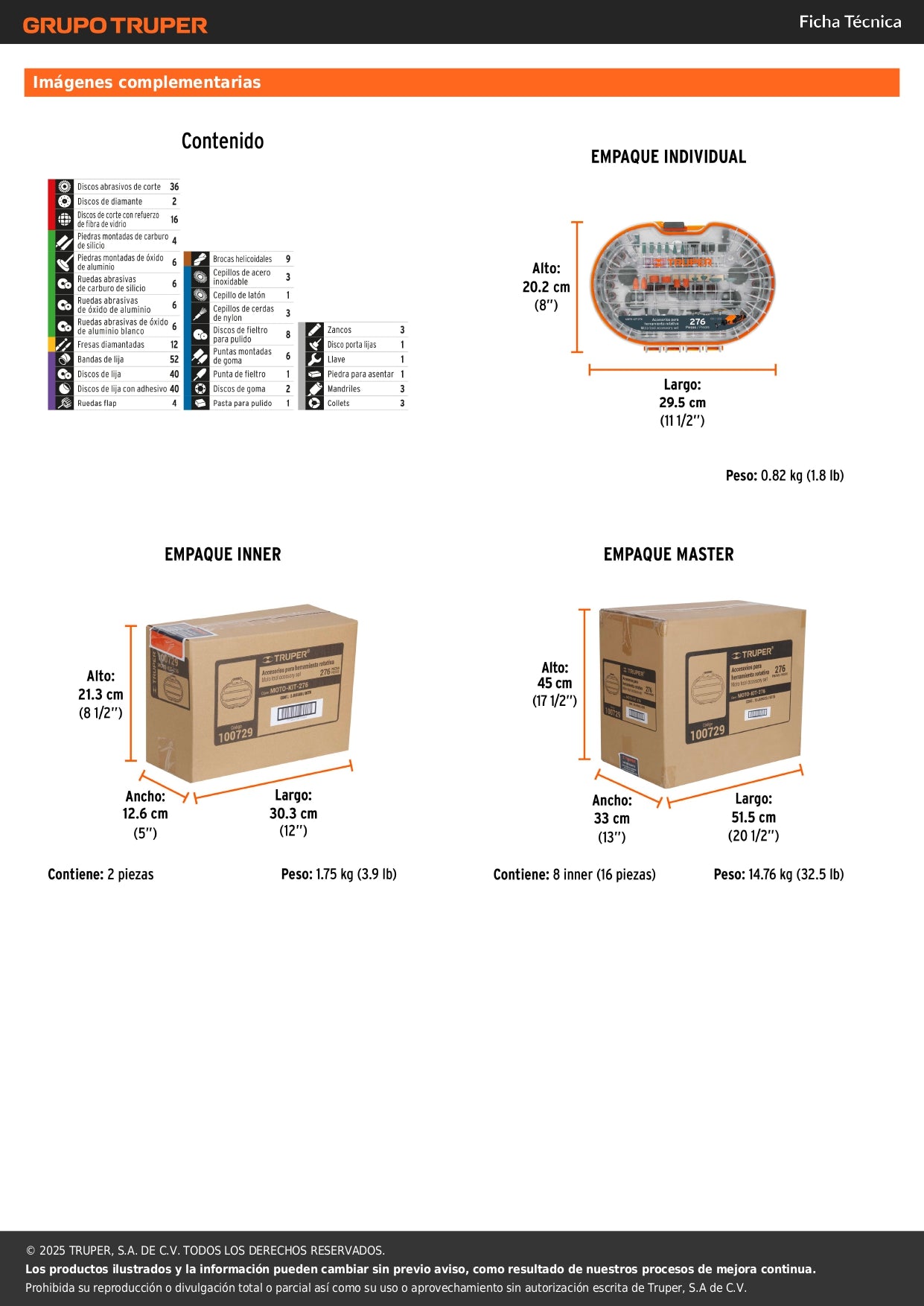 Kit accesorios para herramienta rotativa, 276 piezas, TRUPER