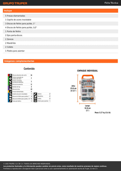 Kit accesorios para herramienta rotativa, 121 piezas, TRUPER