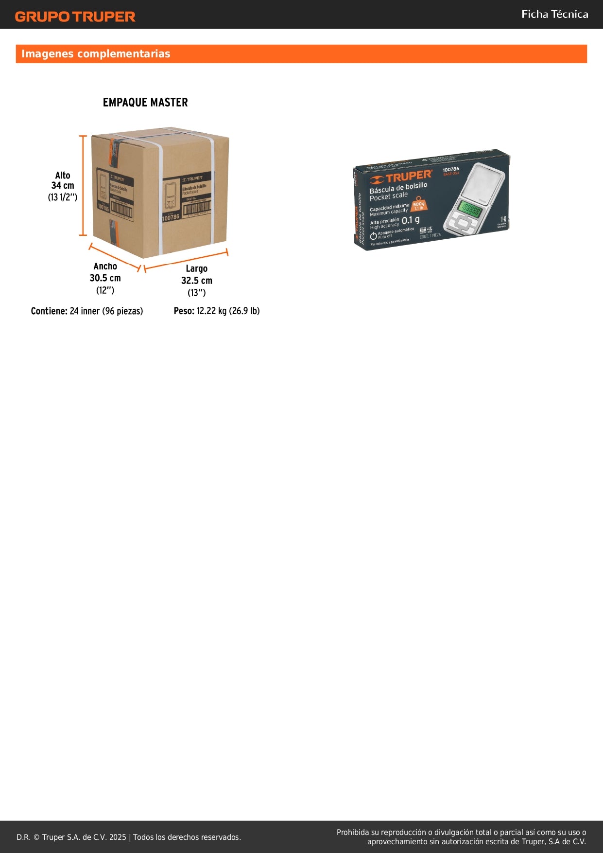 Báscula Electrónica Digital de Precisión Truper 500g - Portátil con Display LCD y Función TARA para Joyería, Especias y Piezas Pequeñas - Solución Profesional para Pesaje Exacto