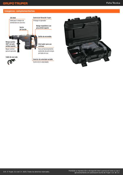 Rotomartillo SDS Max 9kg, 15J, 1500W, TRUPER EXPERT