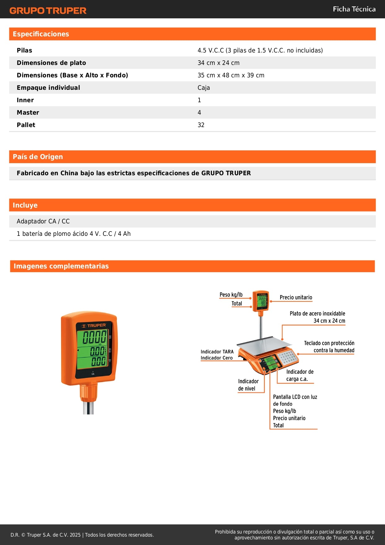 Báscula Electrónica Comercial Truper 40kg con Torreta Doble Display - Solución Profesional para Pesaje Preciso BASE-40T