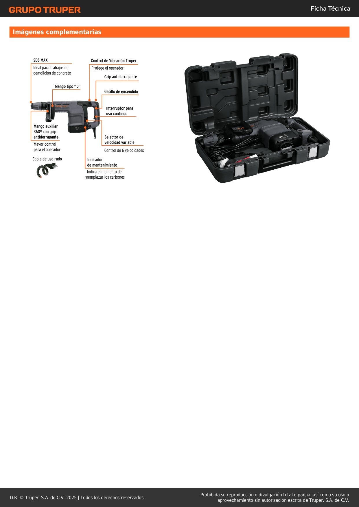 Martillo demoledor SDS Max 10kg, 25J, 1500W, TRUPER EXPERT