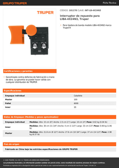 Interruptor de repuesto para LIBA-4X24N3, Truper