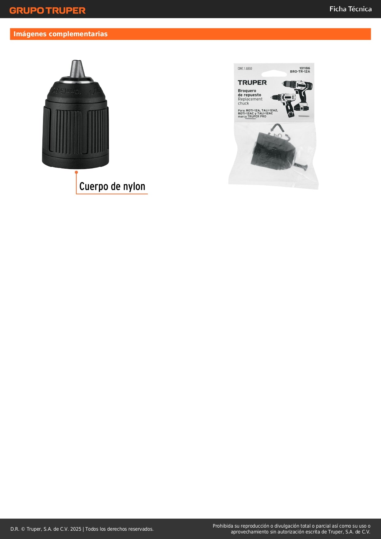 Broquero 3/8" sin llave, para máquinas inalámbricas, TRUPER