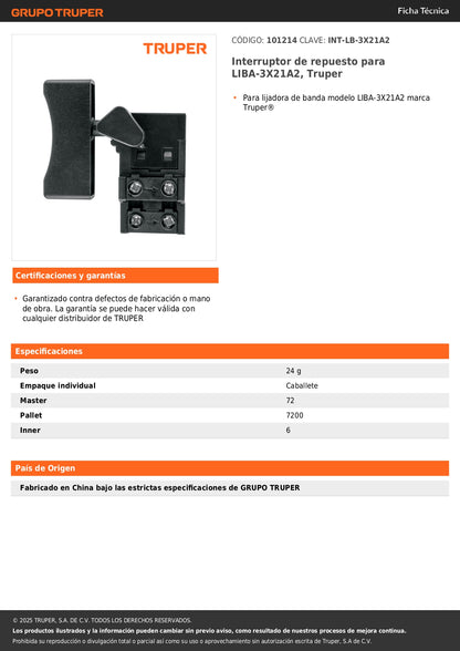 Interruptor de repuesto para LIBA-3X21A2, Truper