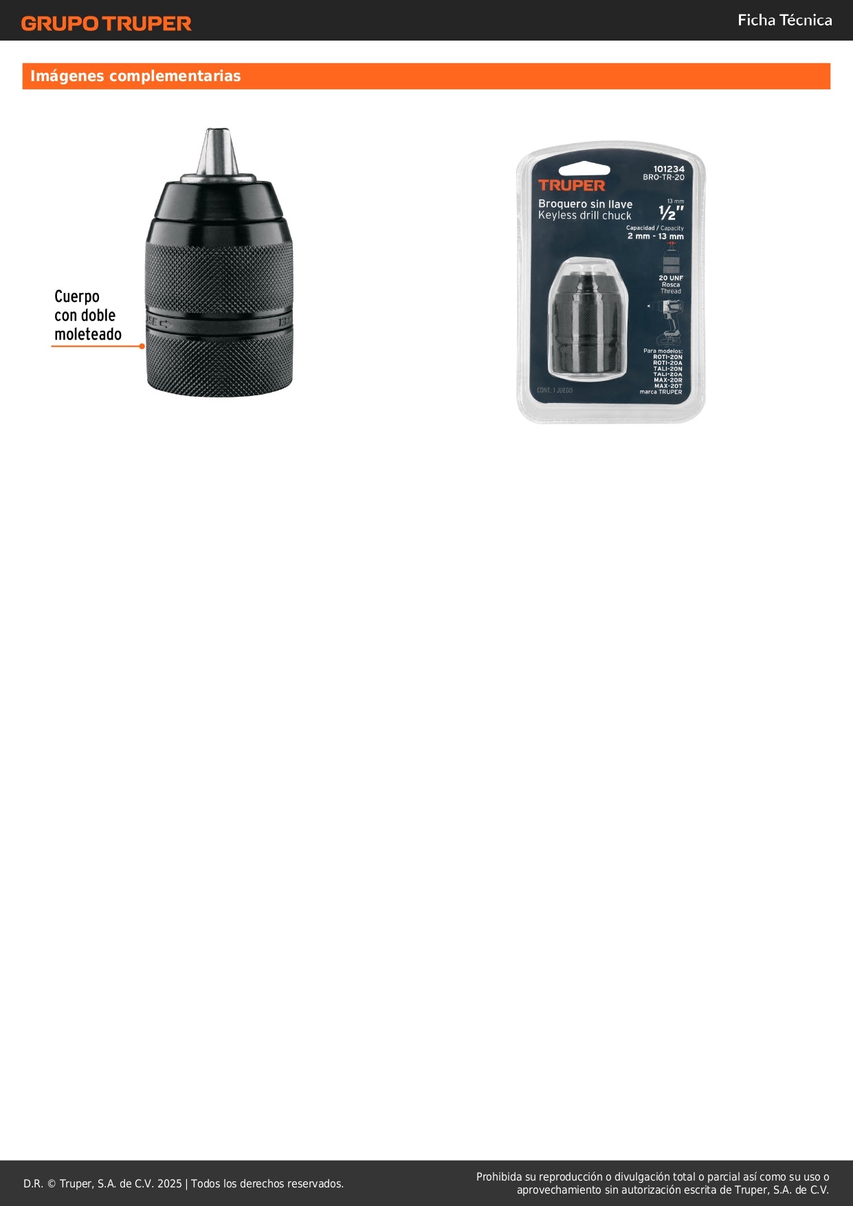 Broquero 1/2" sin llave, para máquinas inalámbricas, TRUPER