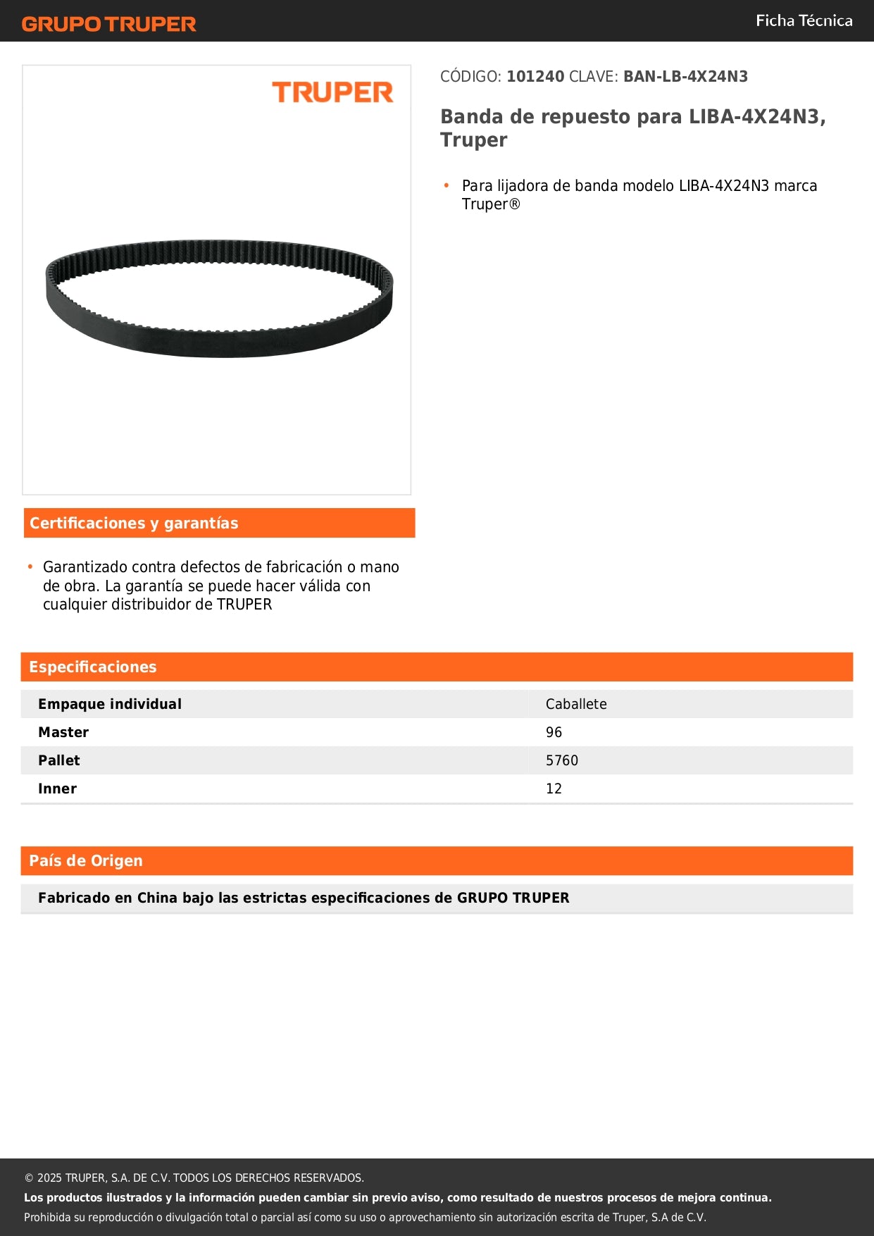 Banda de repuesto para LIBA-4X24N3, Truper