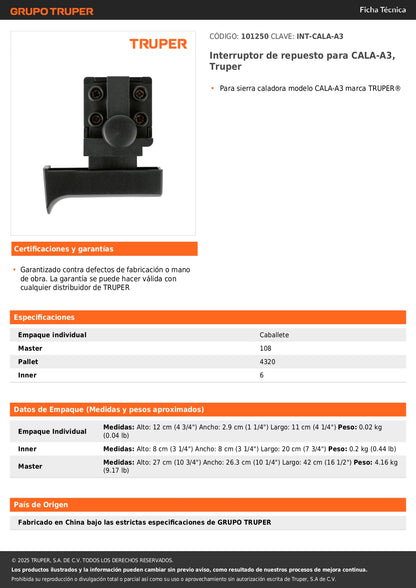Interruptor de repuesto para CALA-A3, Truper