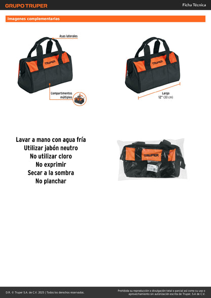 Maleta Portaherramientas Profesional 12 Pulgadas MALE-12 Truper - Organiza y Transporta Herramientas con Facilidad