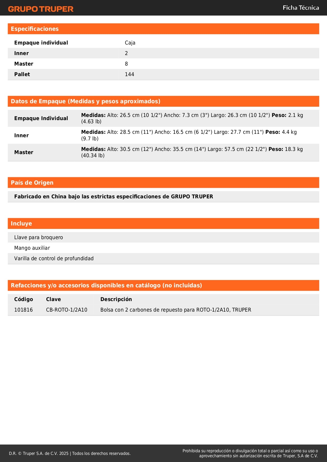 Rotomartillo TRUPER PRO 1/2" 600W ROTO-1/2A10 - Taladro Percutor Profesional