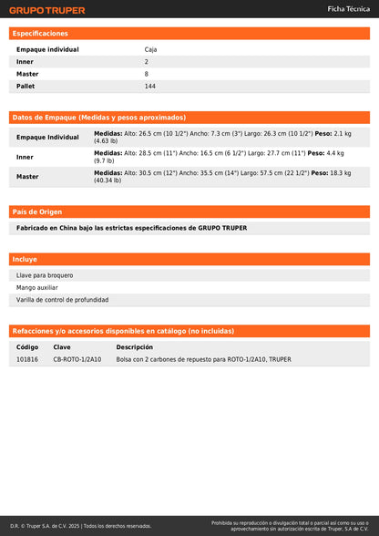 Rotomartillo TRUPER PRO 1/2" 600W ROTO-1/2A10 - Taladro Percutor Profesional