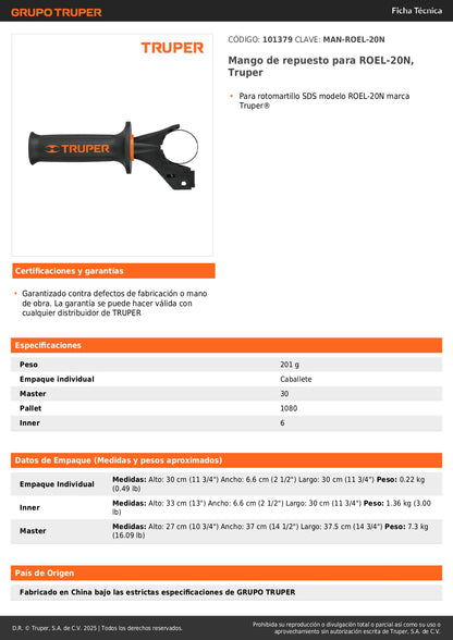 Mango de repuesto para ROEL-20N, Truper