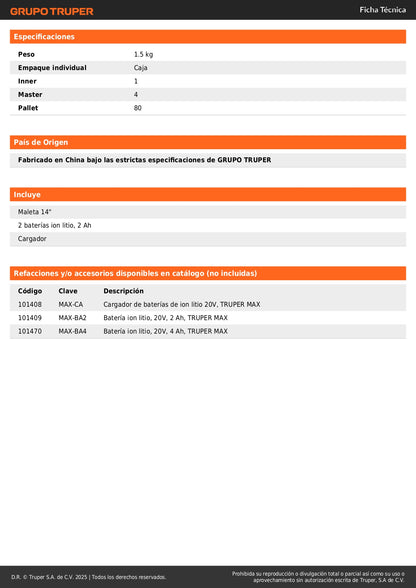Destornillador de Impacto Inalámbrico 20V MAX-20D Brushless - Solución Profesional para Trabajos Pesados en Metal con 2 Baterías 2Ah y 3 Velocidades