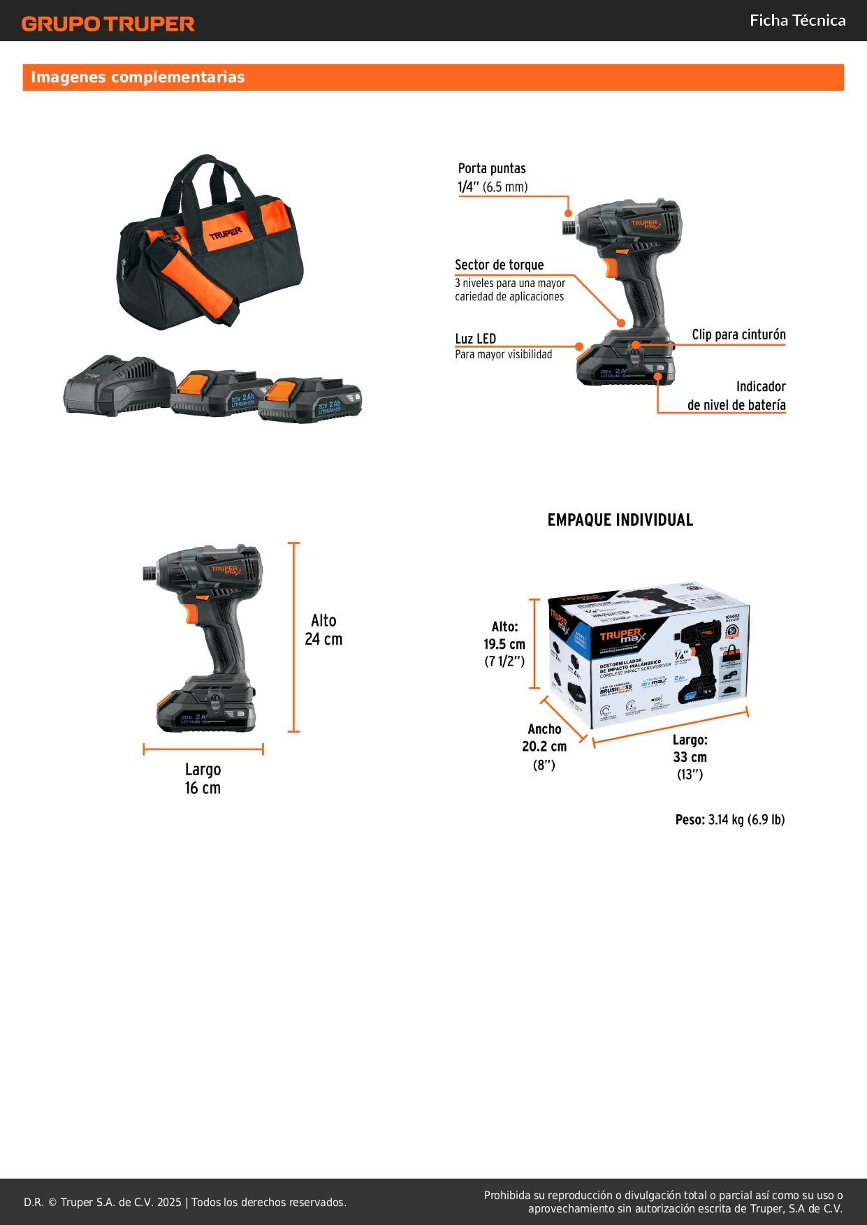 Destornillador de Impacto Inalámbrico 20V MAX-20D Brushless - Solución Profesional para Trabajos Pesados en Metal con 2 Baterías 2Ah y 3 Velocidades