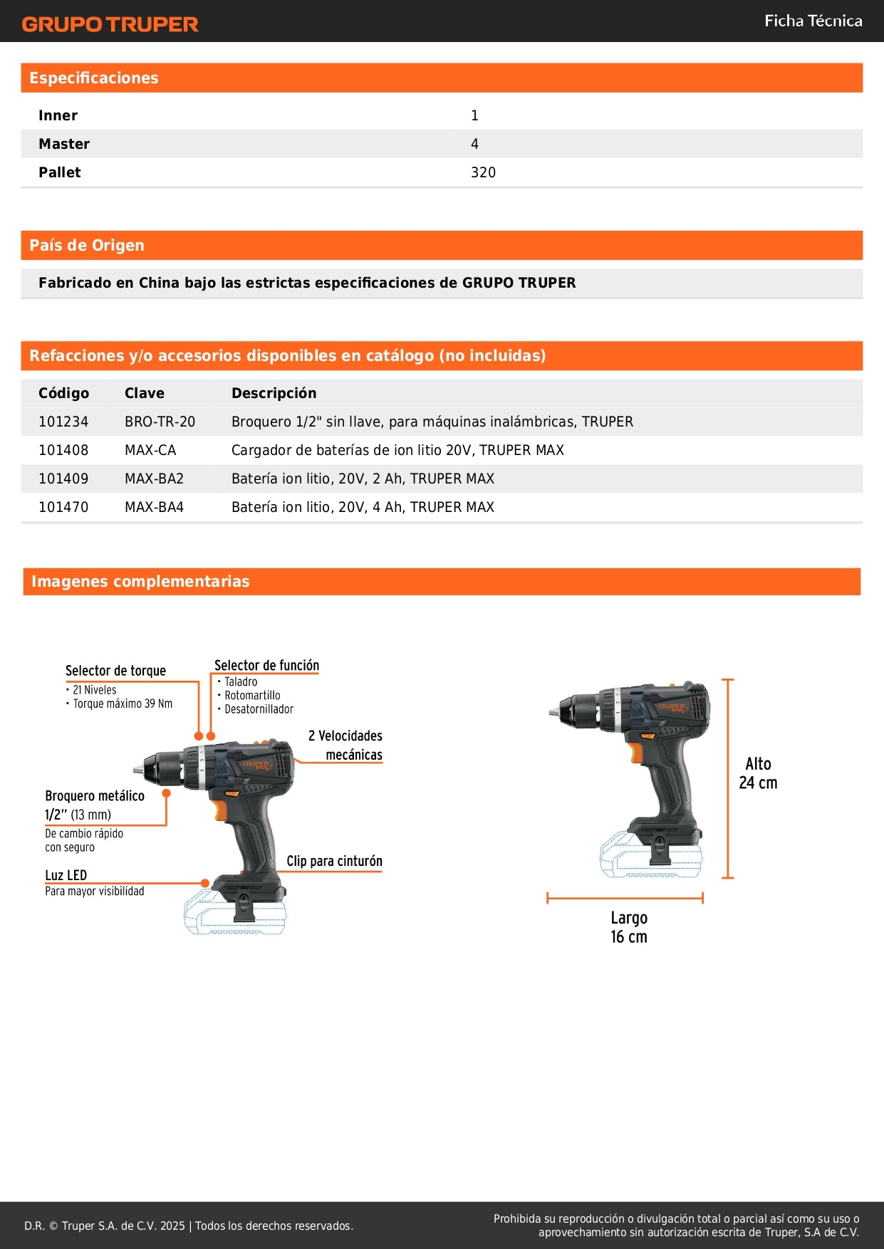 Rotomartillo Inalámbrico 20V MAX-20RS Brushless - Solución Profesional para Perforación en Concreto y Mampostería sin Cables