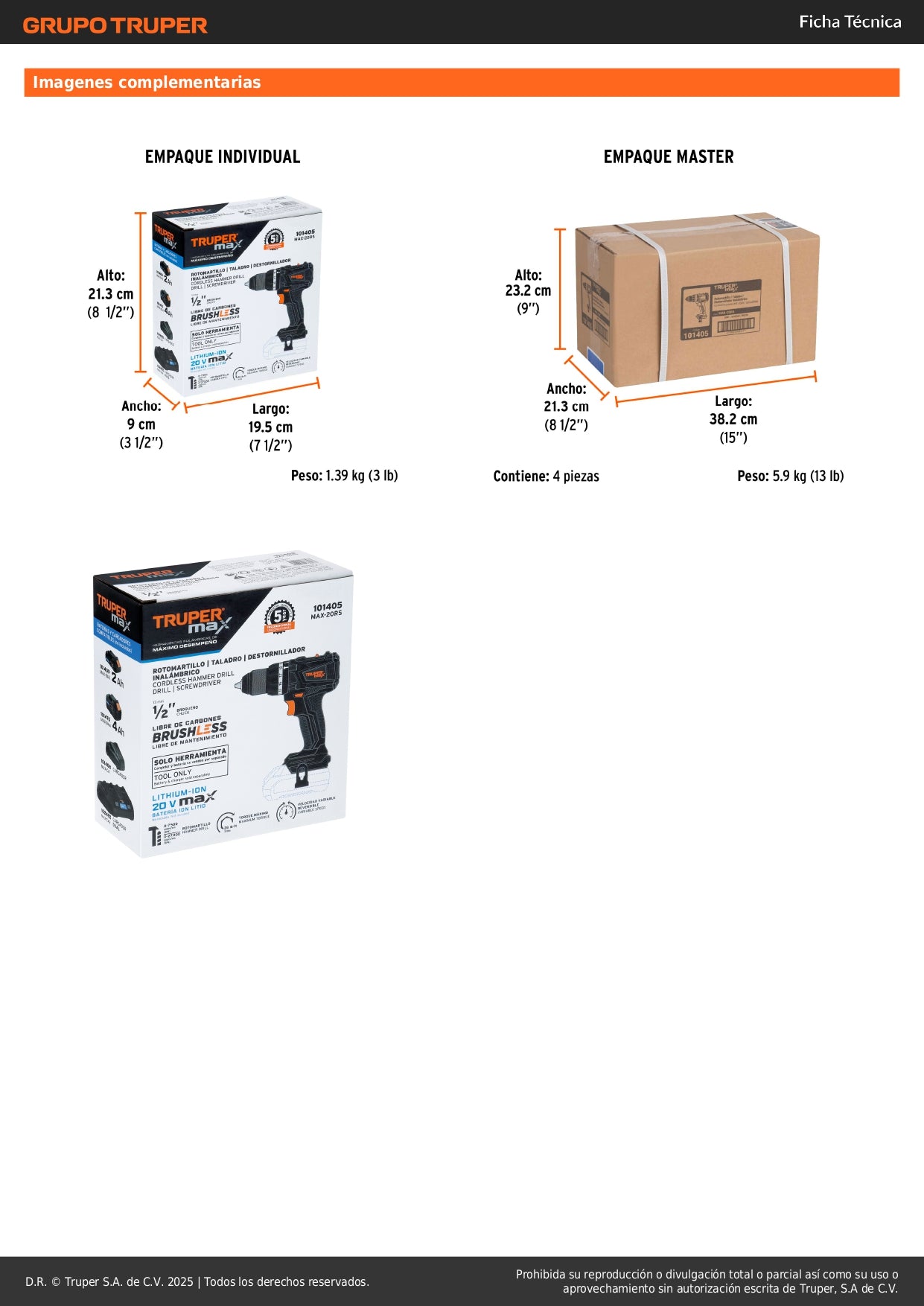 Rotomartillo Inalámbrico 20V MAX-20RS Brushless - Solución Profesional para Perforación en Concreto y Mampostería sin Cables