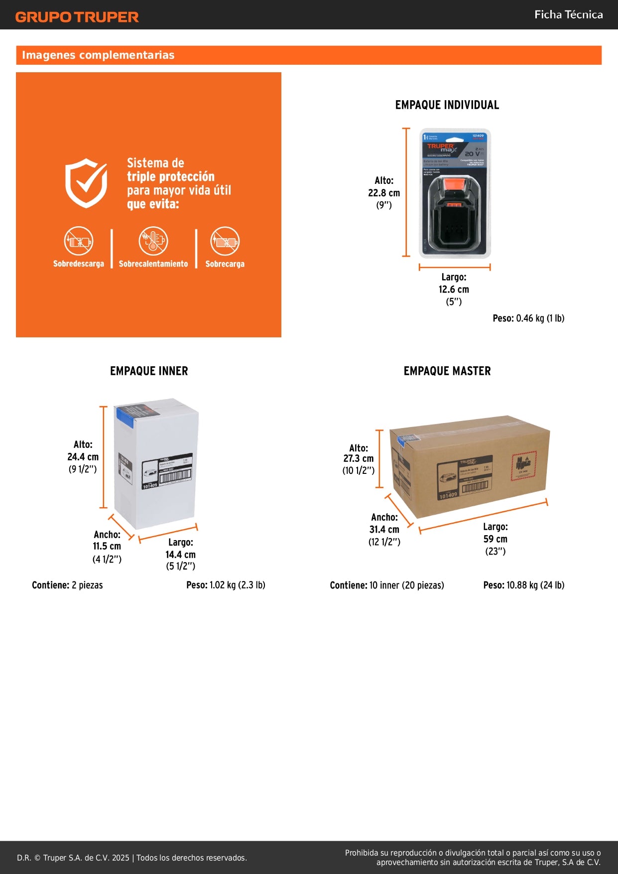 Batería Ion Litio TRUPER MAX 20V 2Ah - Solución Energía Portátil Herramientas Inalámbricas con Triple Protección