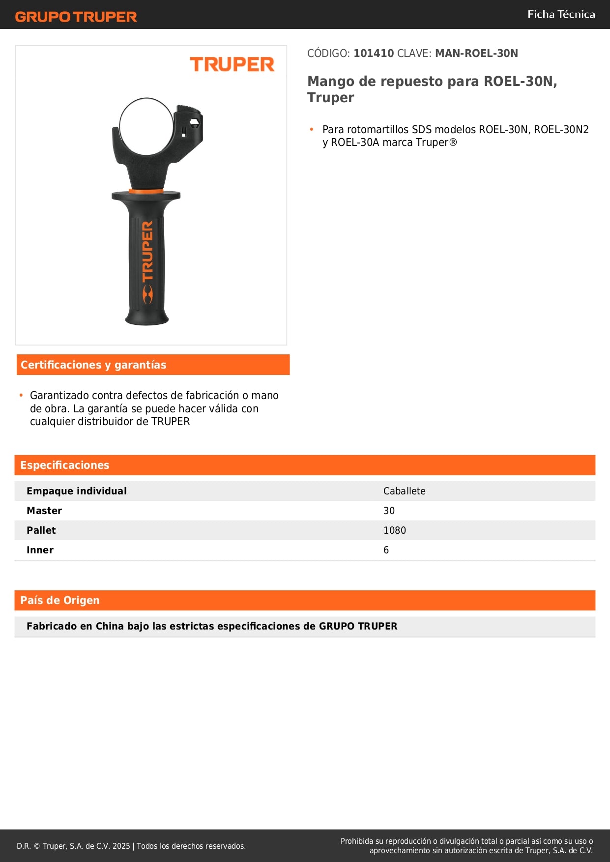 Mango de repuesto para ROEL-30N, Truper