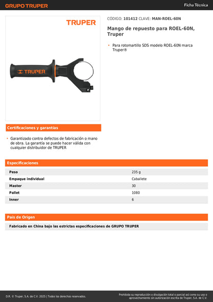 Mango de repuesto para ROEL-60N, Truper