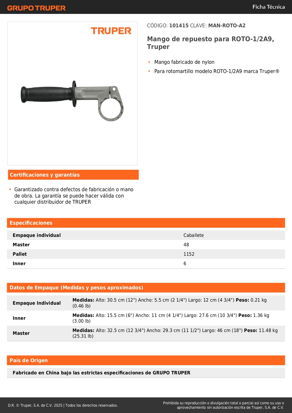 Mango de repuesto para ROTO-1/2A9, Truper