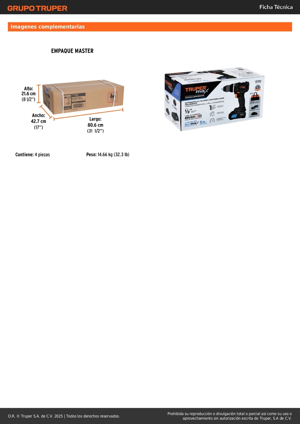 Rotomartillo Inalámbrico 20V MAX-20R Brushless - Solución Profesional para Perforación en Concreto y Mampostería - 2 Baterías 2Ah + LED - Truper