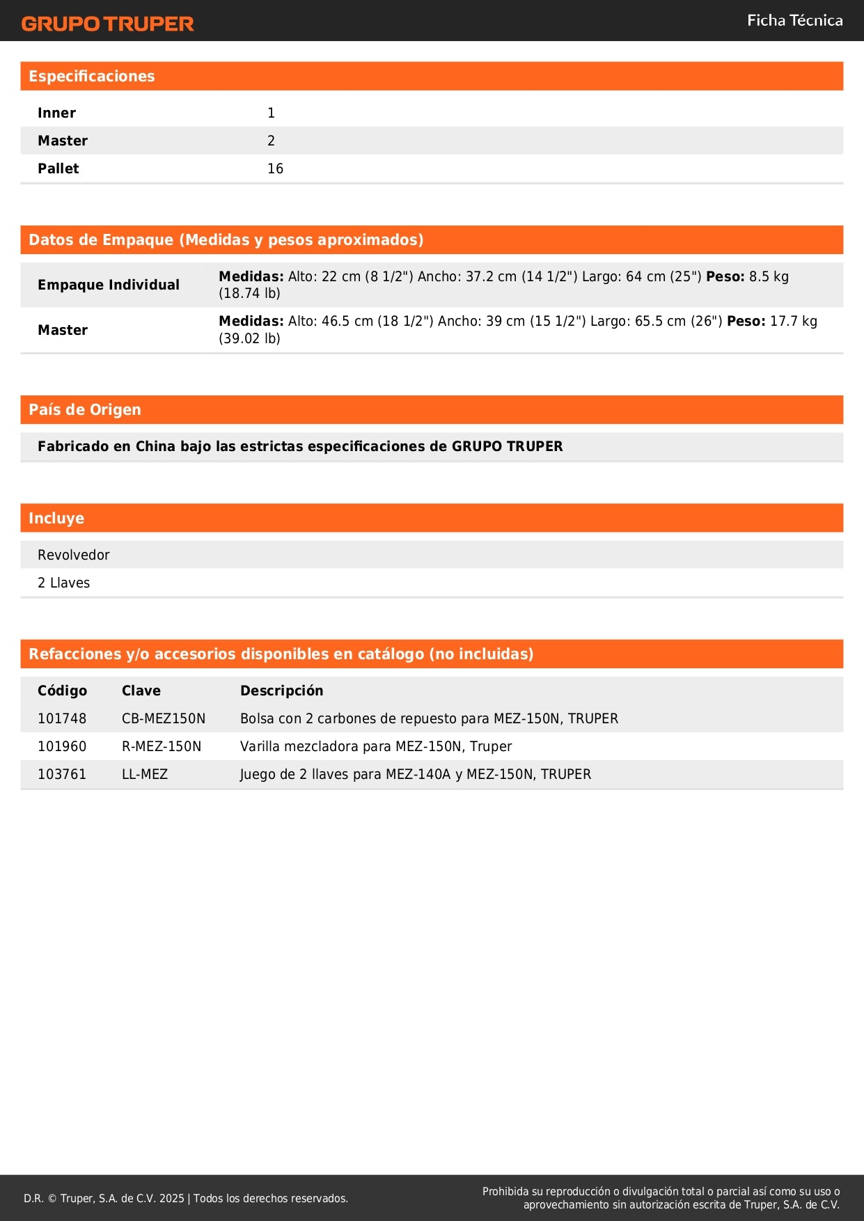 Mezcladora Eléctrica Industrial TRUPER 1500W MEZ-150N - Mezcla Mortero, Cemento y Pintura de Alta Viscosidad con 2 Velocidades