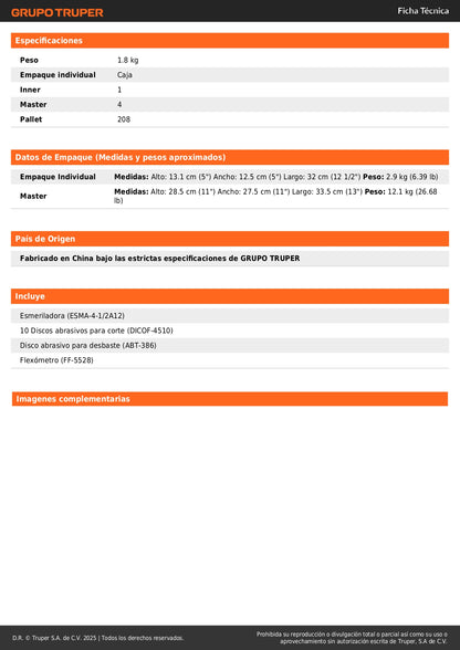 Combo Esmeriladora Angular 4-1/2 Pulgadas 700W + Flexómetro 5.5m + Discos Corte Metal - Kit Profesional Completo para Corte Preciso y Medición