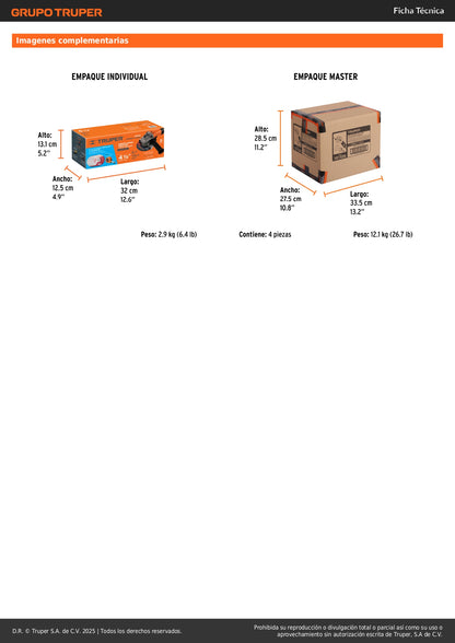 Combo Esmeriladora Angular 4-1/2 Pulgadas 700W + Flexómetro 5.5m + Discos Corte Metal - Kit Profesional Completo para Corte Preciso y Medición