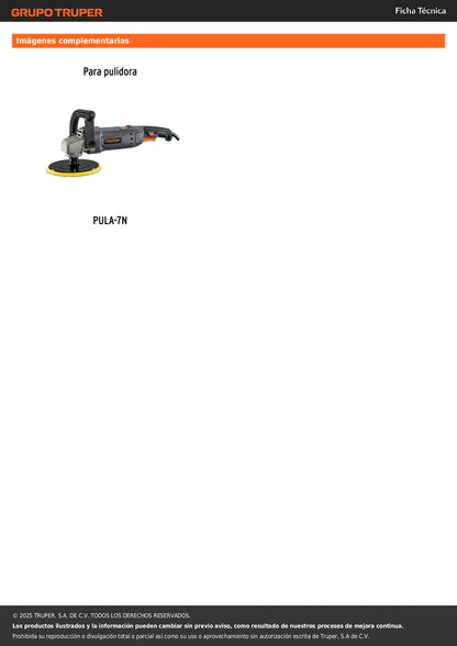 Respaldo de 7" hook and loop para PULA-7P y PULA-7N, TRUPER