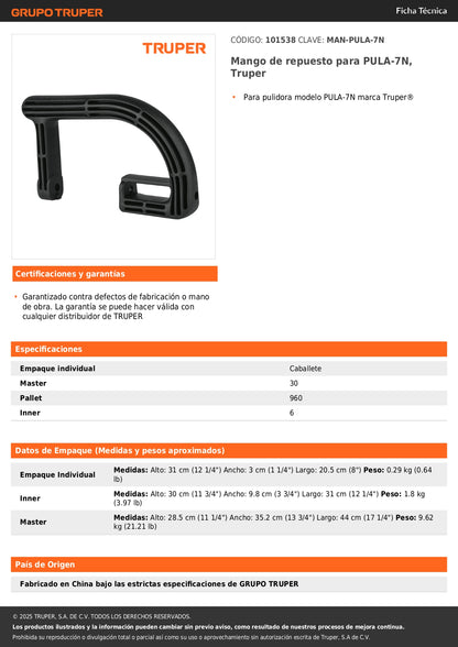 Mango de repuesto para PULA-7N, Truper