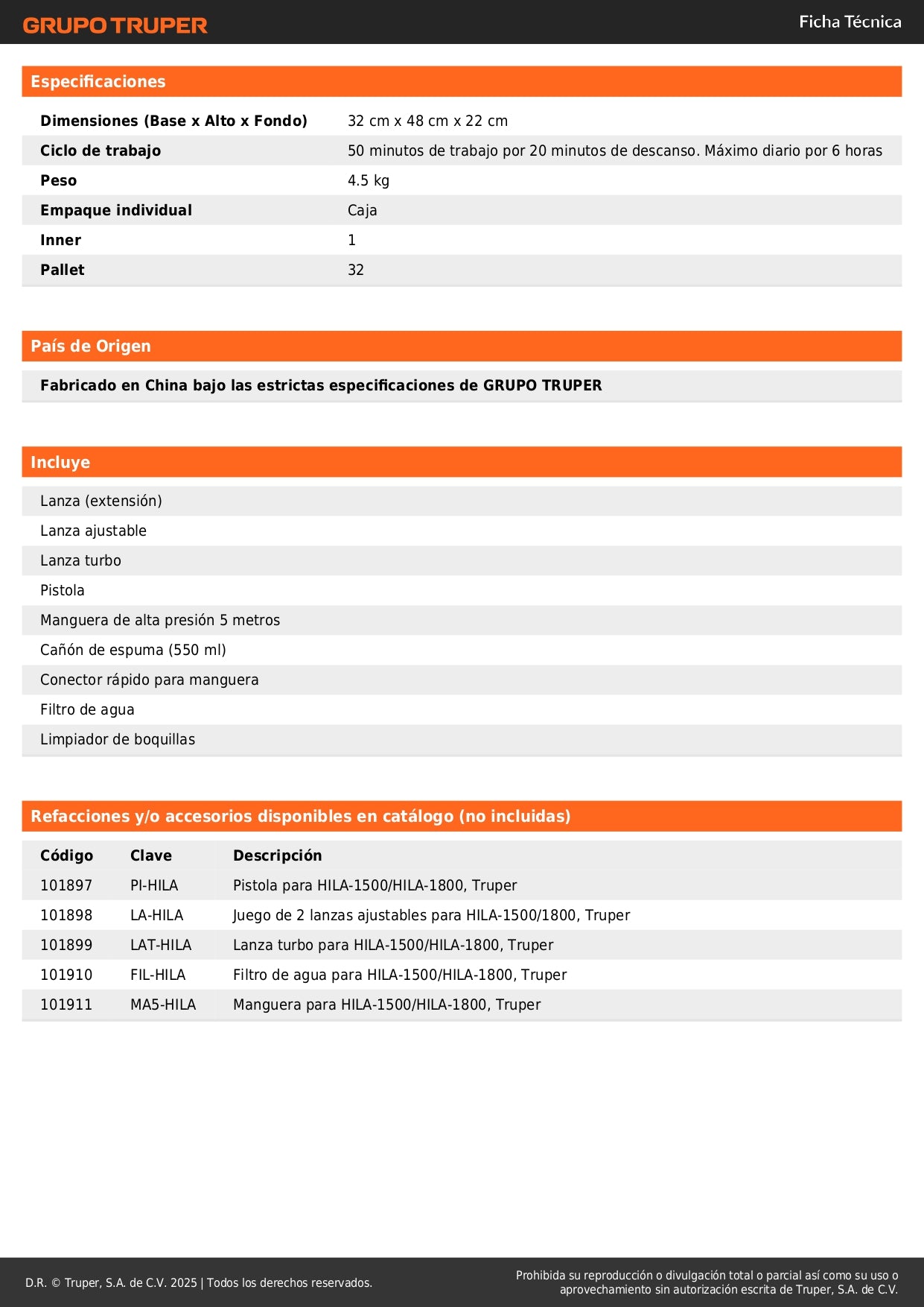 Hidrolavadora eléctrica 1500 PSI, Truper