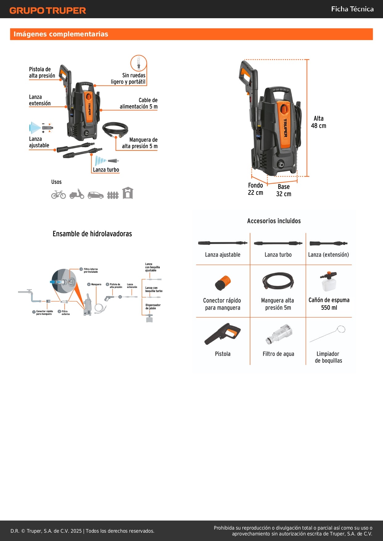 Hidrolavadora eléctrica 1500 PSI, Truper