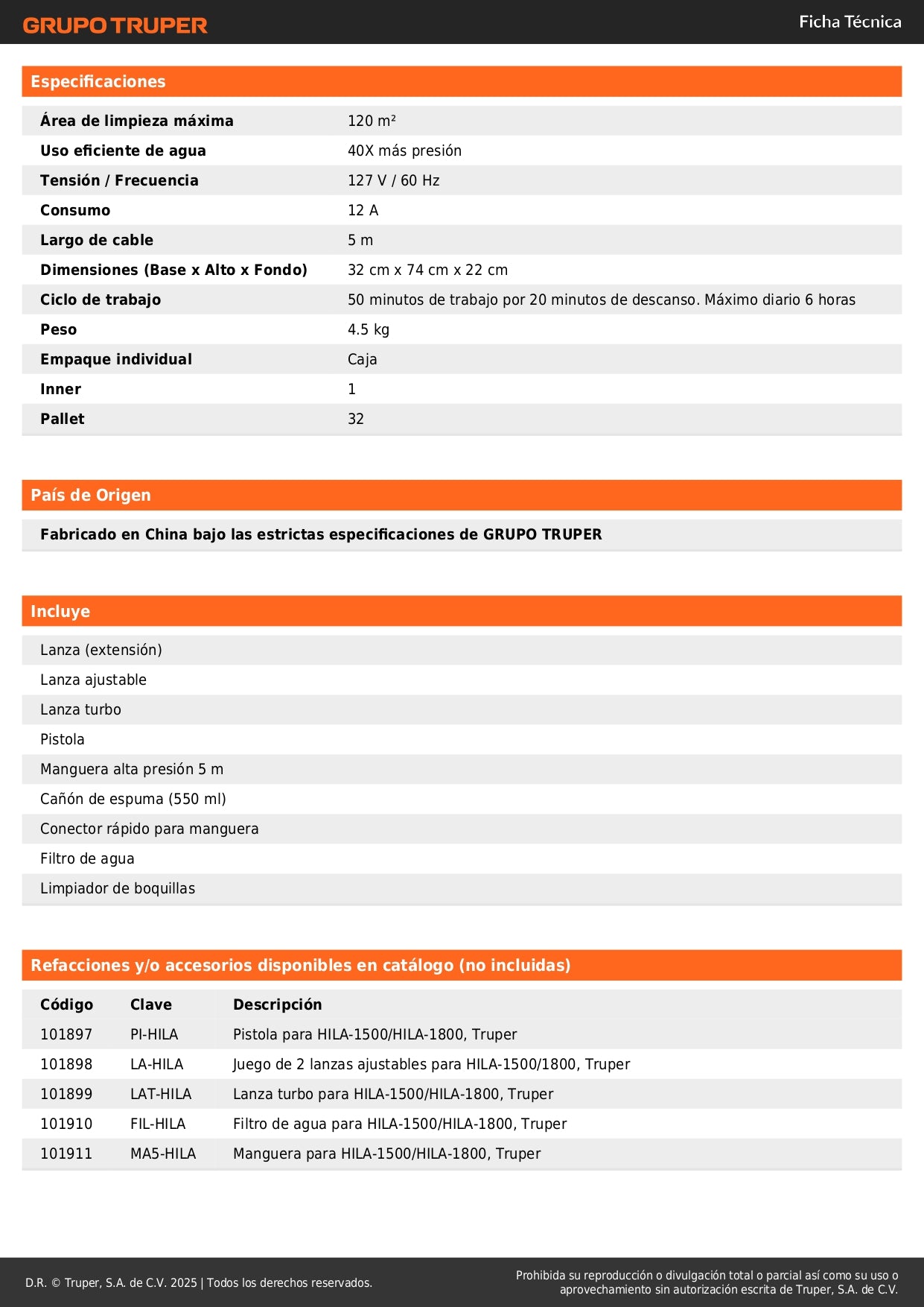 Hidrolavadora eléctrica 1800 PSI, Truper