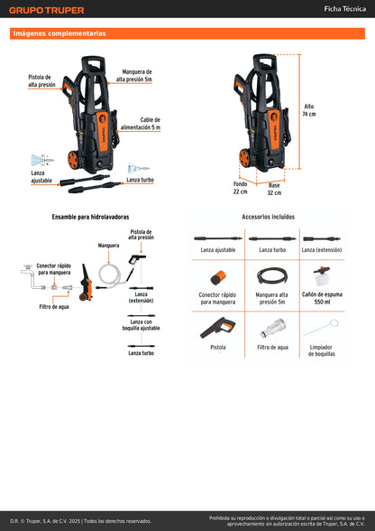 Hidrolavadora eléctrica 1800 PSI, Truper