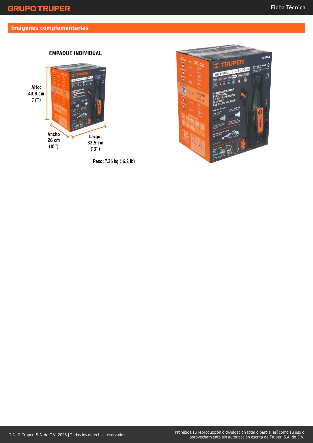 Hidrolavadora eléctrica 1800 PSI, Truper