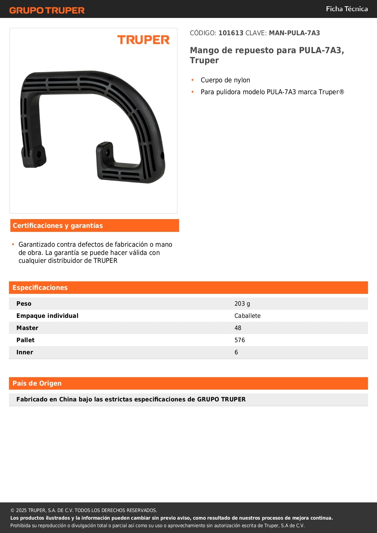 Mango de repuesto para PULA-7A3, Truper