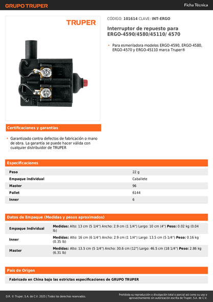 Interruptor de repuesto para ERGO-4590/4580/45110/ 4570