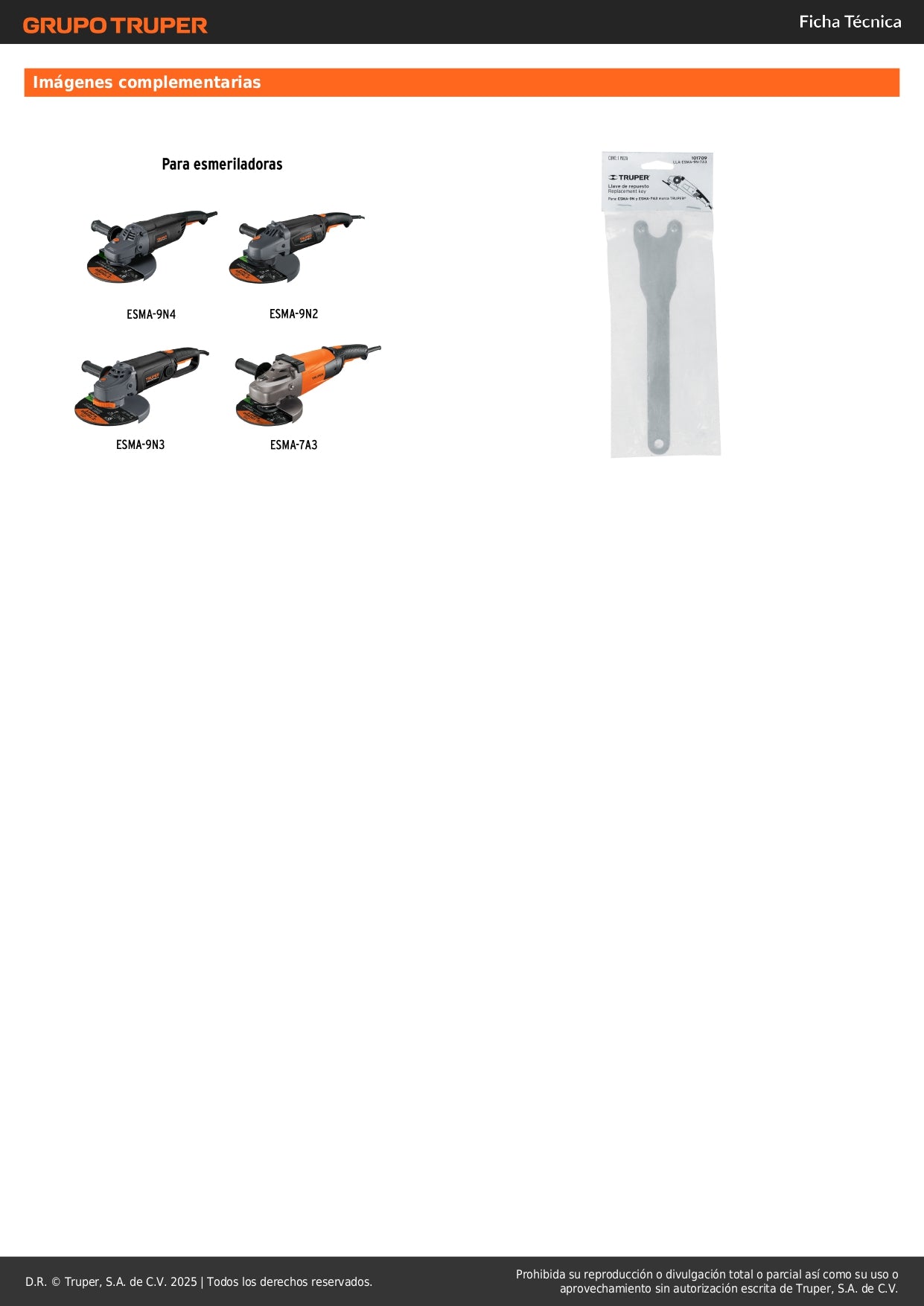 Llave de repuesto para ESMA-9N2/N3/7A3, Truper