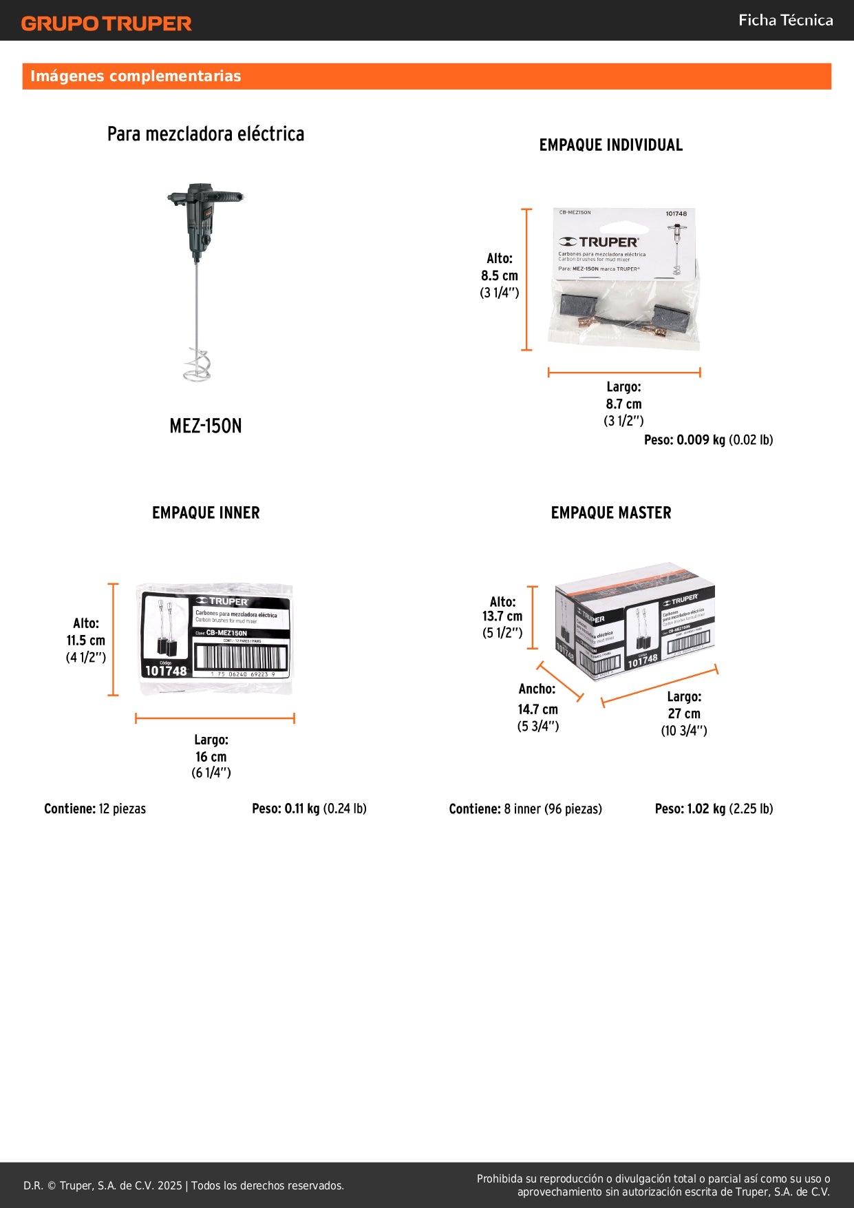 Bolsa con 2 carbones de repuesto para MEZ-150N, TRUPER