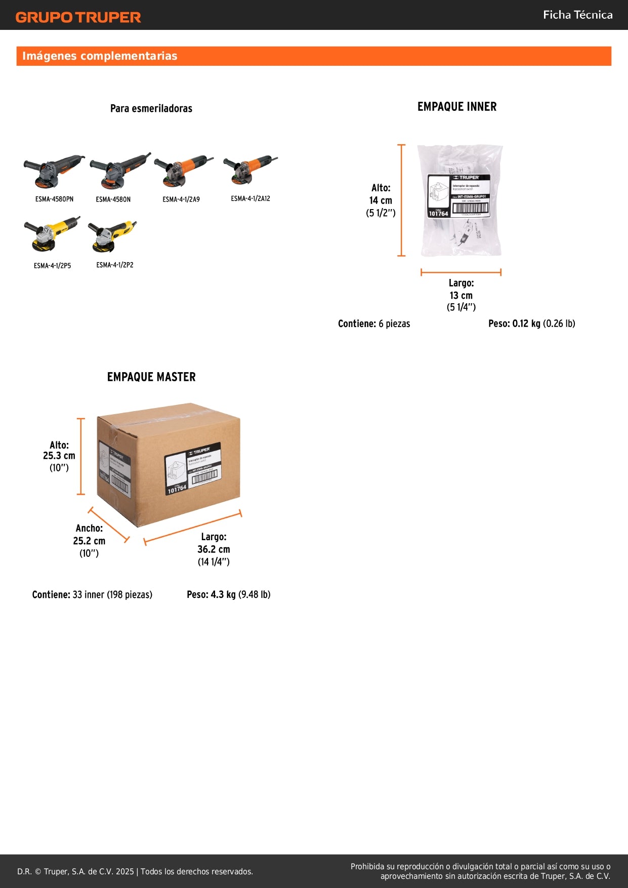 Interruptor de repuesto p/esmeriladoras Grupo 1, Truper
