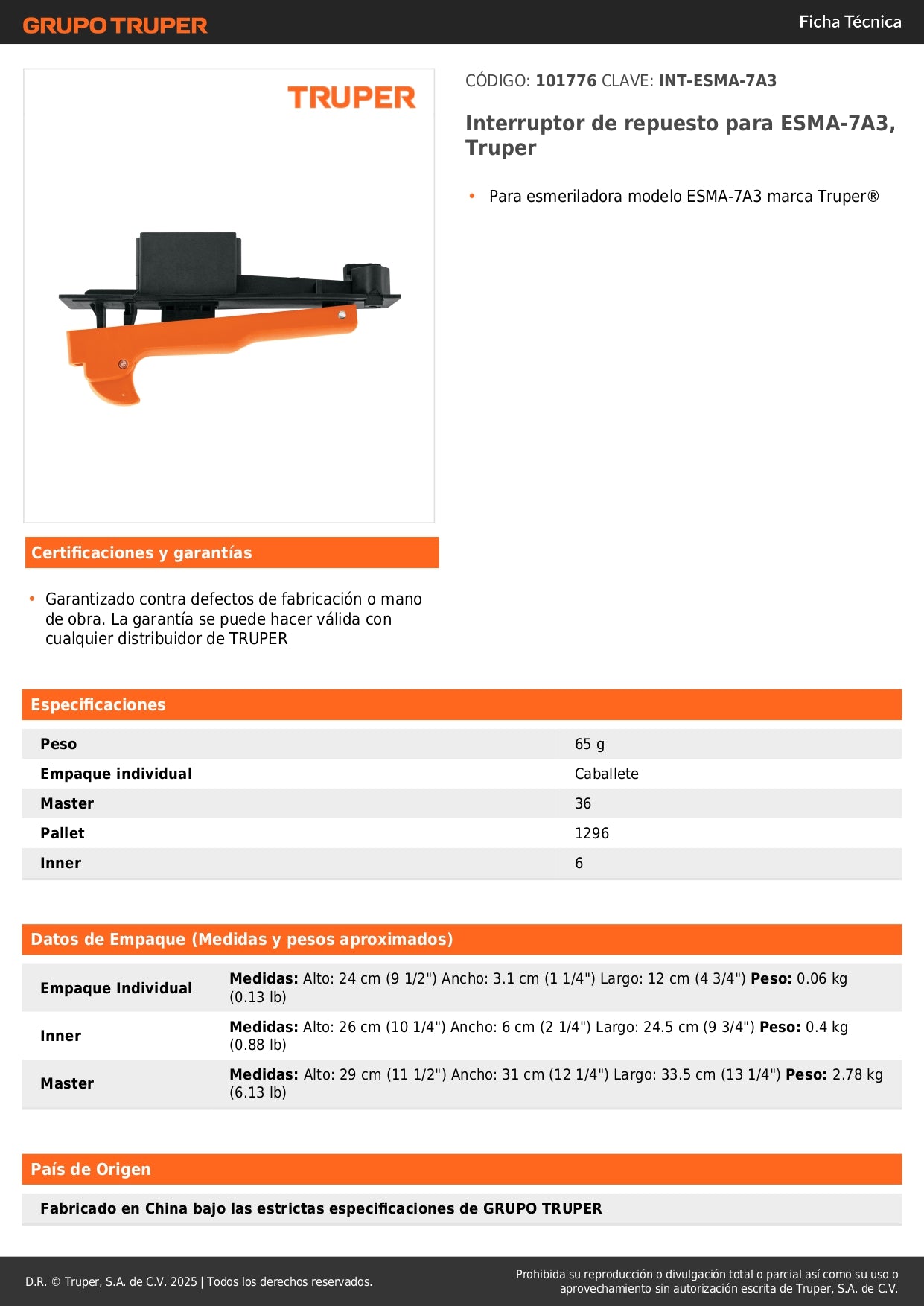 Interruptor de repuesto para ESMA-7A3, Truper
